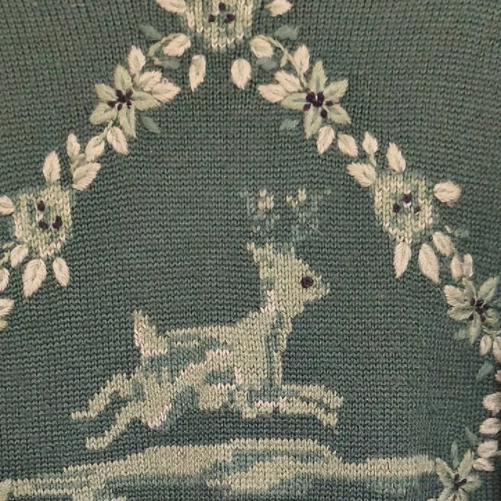 Herman Geist Green Sweater Deer Design Vintage Grandmacore Eclectic Cottagecore - Picture 9 of 14